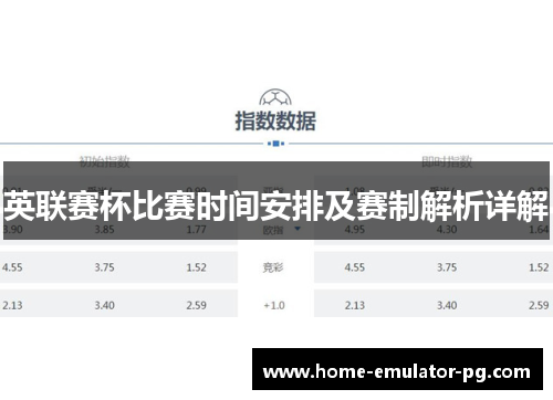 英联赛杯比赛时间安排及赛制解析详解